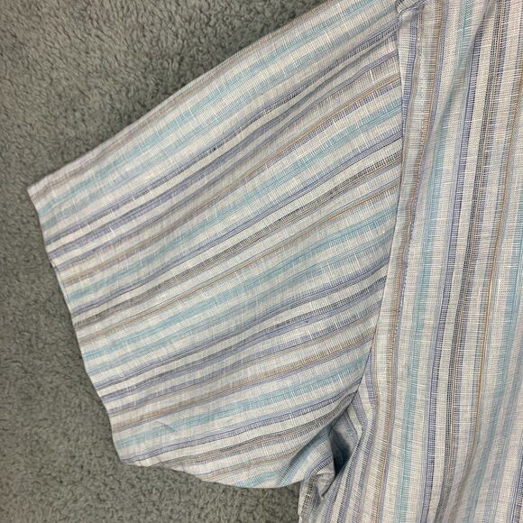 Jos A Bank Linen Shirt Mens Large‎ Gray Stripe Business Casual Camp Beach Summer - Picture 3 of 11